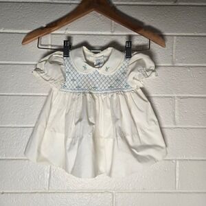 Vtg A Little Angel Smocked Dress Baby Girl 12M Floral Embroidery Church Garden